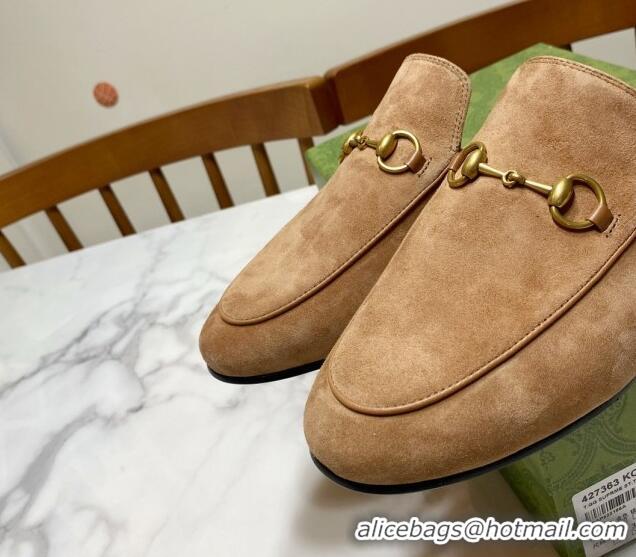 Good Quality Gucci Princetown Suede Flat Slippers Light Brown 2025 557730