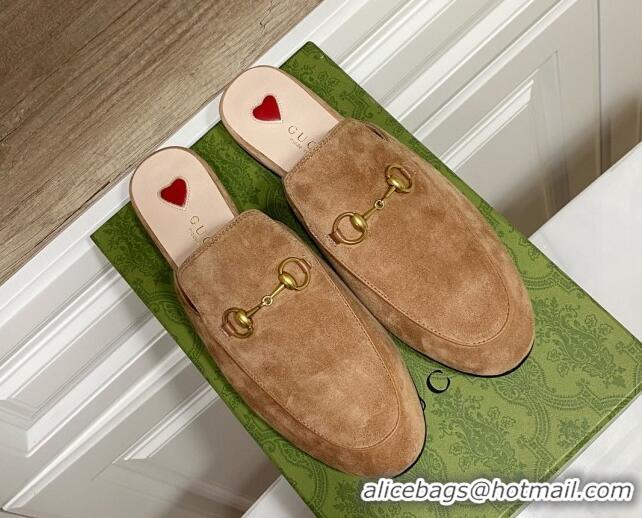 Good Quality Gucci Princetown Suede Flat Slippers Light Brown 2025 557730