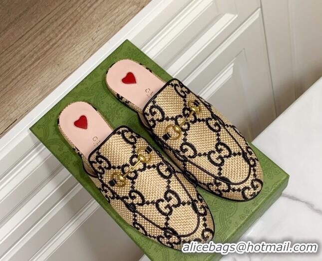 Good Looking Gucci Princetown Jumbo GG Canvas Flat Slippers Beige/Black 2025 557730