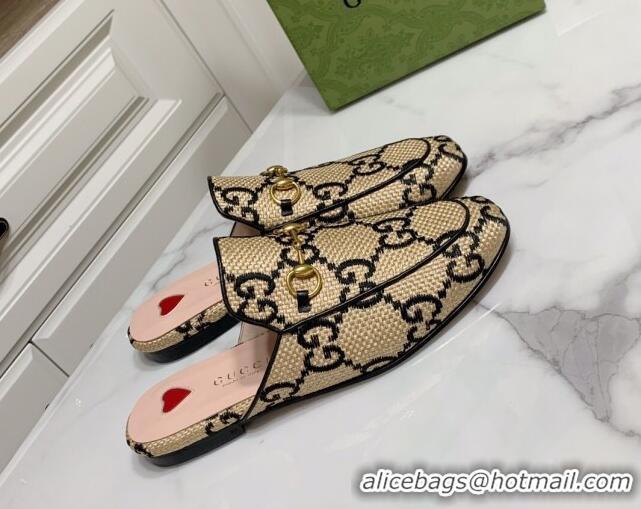 Good Looking Gucci Princetown Jumbo GG Canvas Flat Slippers Beige/Black 2025 557730