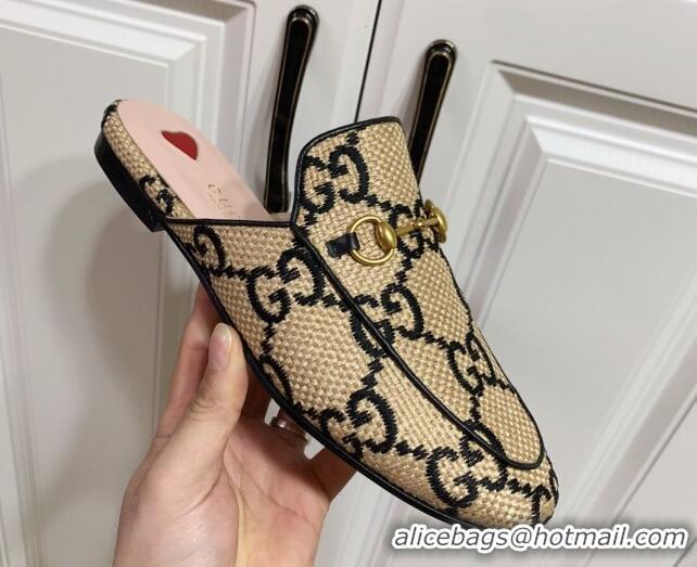 Good Looking Gucci Princetown Jumbo GG Canvas Flat Slippers Beige/Black 2025 557730