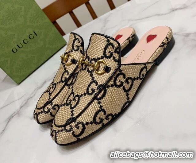 Good Looking Gucci Princetown Jumbo GG Canvas Flat Slippers Beige/Black 2025 557730