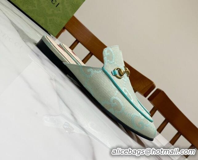 Popular Style Gucci Princetown Jumbo GG Canvas Flat Slippers Light Green 2025 557730