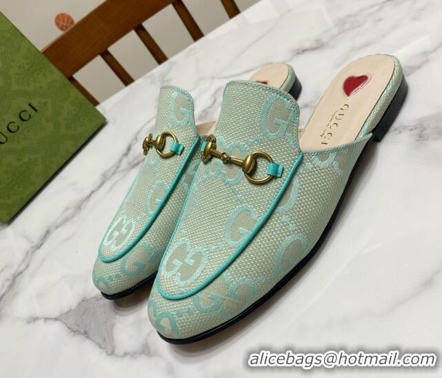 Popular Style Gucci Princetown Jumbo GG Canvas Flat Slippers Light Green 2025 557730
