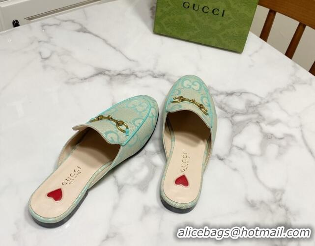 Popular Style Gucci Princetown Jumbo GG Canvas Flat Slippers Light Green 2025 557730