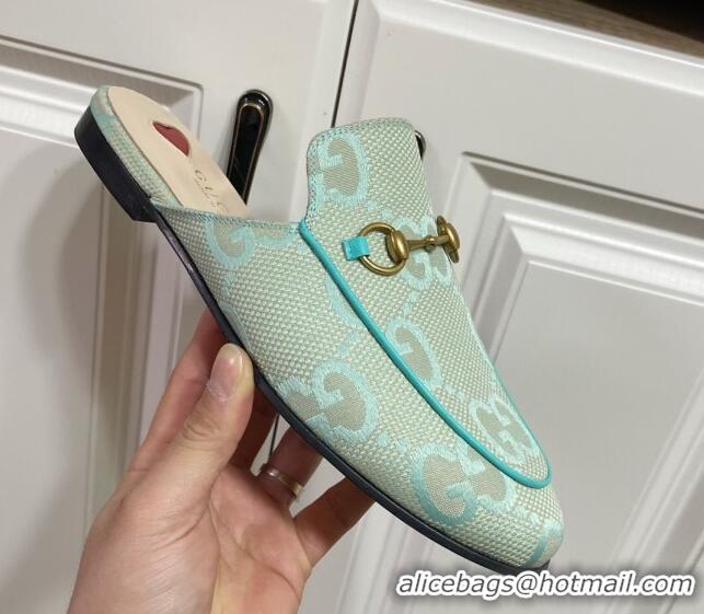 Popular Style Gucci Princetown Jumbo GG Canvas Flat Slippers Light Green 2025 557730