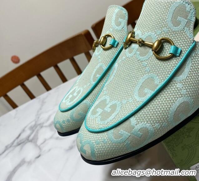 Popular Style Gucci Princetown Jumbo GG Canvas Flat Slippers Light Green 2025 557730