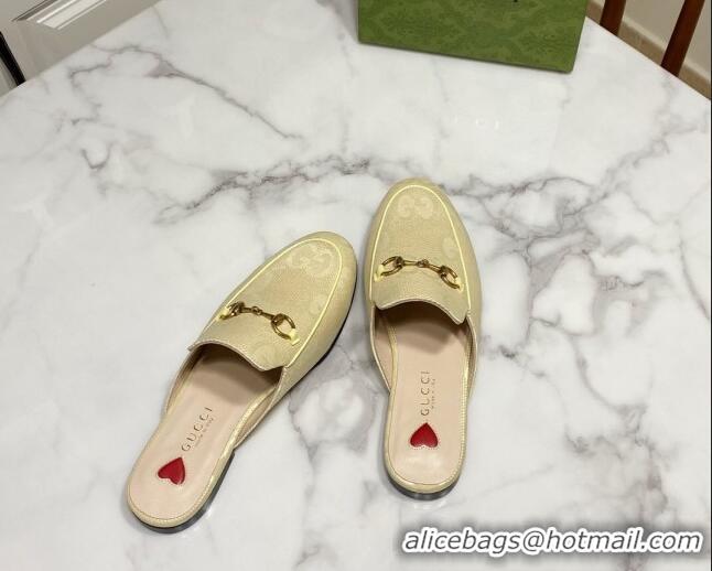 Grade Quality Gucci Princetown Jumbo GG Canvas Flat Slippers Yellow 2025 557730