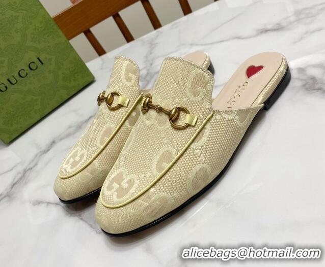Grade Quality Gucci Princetown Jumbo GG Canvas Flat Slippers Yellow 2025 557730