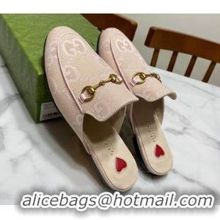 Shop Duplicate Gucci Princetown Jumbo GG Canvas Flat Slippers Light Pink 2025 557730