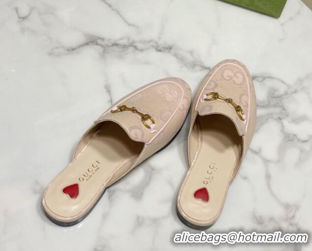 Shop Duplicate Gucci Princetown Jumbo GG Canvas Flat Slippers Light Pink 2025 557730