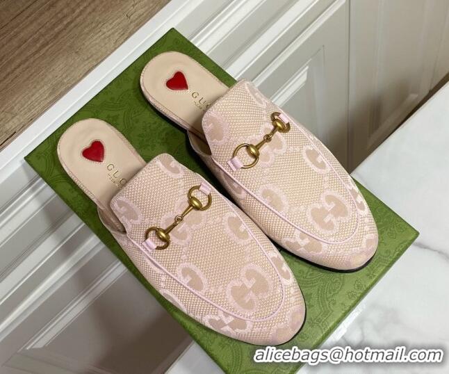 Shop Duplicate Gucci Princetown Jumbo GG Canvas Flat Slippers Light Pink 2025 557730