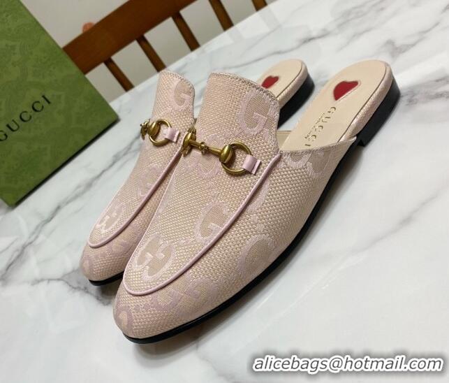 Shop Duplicate Gucci Princetown Jumbo GG Canvas Flat Slippers Light Pink 2025 557730