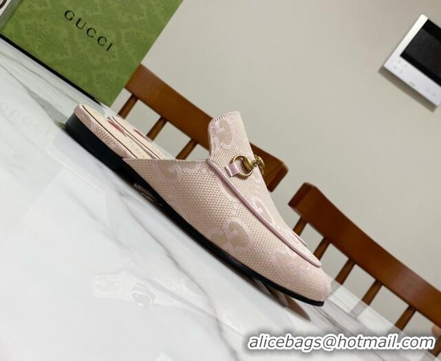 Shop Duplicate Gucci Princetown Jumbo GG Canvas Flat Slippers Light Pink 2025 557730