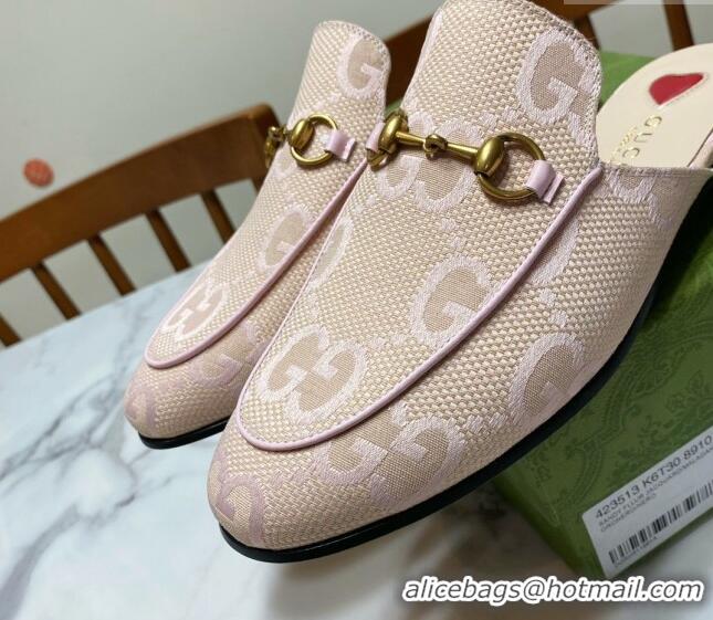 Shop Duplicate Gucci Princetown Jumbo GG Canvas Flat Slippers Light Pink 2025 557730