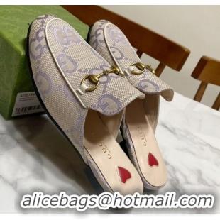 Top Design Gucci Princetown Jumbo GG Canvas Flat Slippers Light Purple 2025 557730