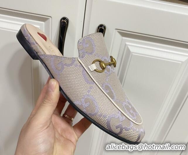 Top Design Gucci Princetown Jumbo GG Canvas Flat Slippers Light Purple 2025 557730