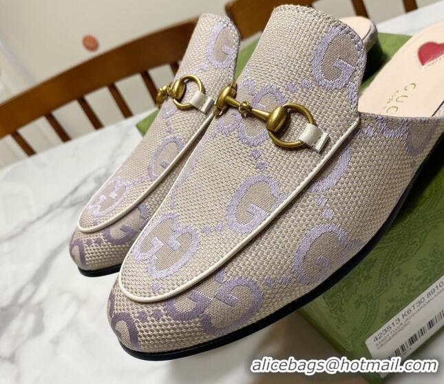 Top Design Gucci Princetown Jumbo GG Canvas Flat Slippers Light Purple 2025 557730