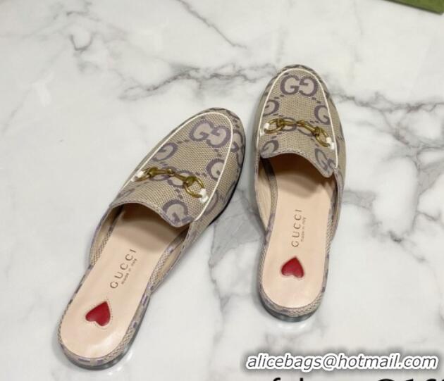 Top Design Gucci Princetown Jumbo GG Canvas Flat Slippers Light Purple 2025 557730