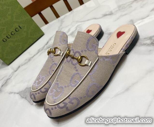 Top Design Gucci Princetown Jumbo GG Canvas Flat Slippers Light Purple 2025 557730