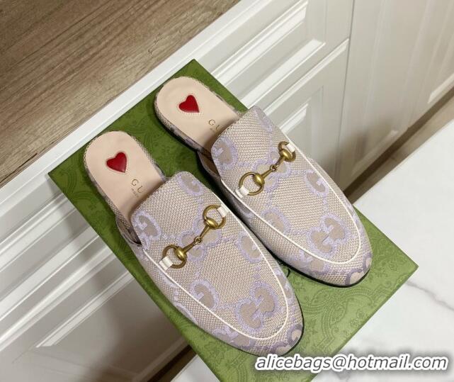 Top Design Gucci Princetown Jumbo GG Canvas Flat Slippers Light Purple 2025 557730
