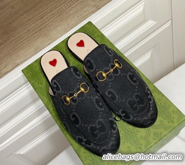 Hot Style Gucci Princetown Jumbo GG Canvas Flat Slippers Black 2025 557730