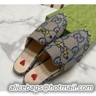 Cheap Price Gucci Princetown Jumbo GG Canvas Flat Slippers Grey/Blue 2025 557730 