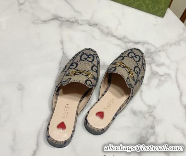 Cheap Price Gucci Princetown Jumbo GG Canvas Flat Slippers Grey/Blue 2025 557730 