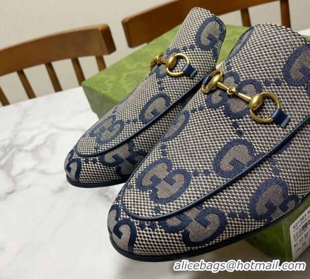 Cheap Price Gucci Princetown Jumbo GG Canvas Flat Slippers Grey/Blue 2025 557730 
