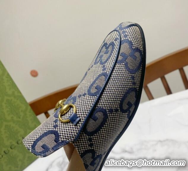 Cheap Price Gucci Princetown Jumbo GG Canvas Flat Slippers Grey/Blue 2025 557730 