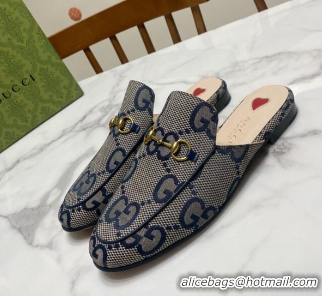 Cheap Price Gucci Princetown Jumbo GG Canvas Flat Slippers Grey/Blue 2025 557730 