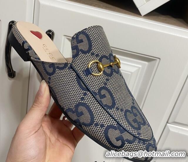 Cheap Price Gucci Princetown Jumbo GG Canvas Flat Slippers Grey/Blue 2025 557730 