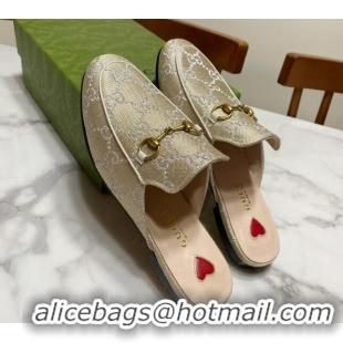 Big Discount Gucci Princetown GG Embroidered Canvas Flat Slippers Light Gold 2025 557730