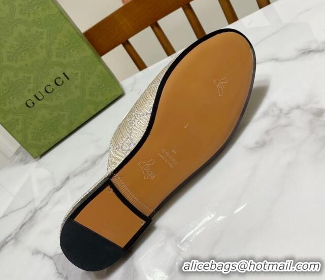 Big Discount Gucci Princetown GG Embroidered Canvas Flat Slippers Light Gold 2025 557730