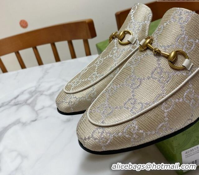 Big Discount Gucci Princetown GG Embroidered Canvas Flat Slippers Light Gold 2025 557730
