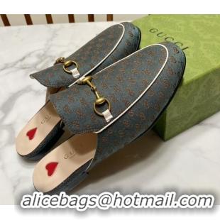 Luxury Cheap Gucci Princetown GG Embroidered Canvas Flat Slippers Dark Green 2025 557730