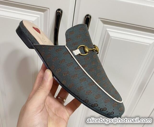 Luxury Cheap Gucci Princetown GG Embroidered Canvas Flat Slippers Dark Green 2025 557730