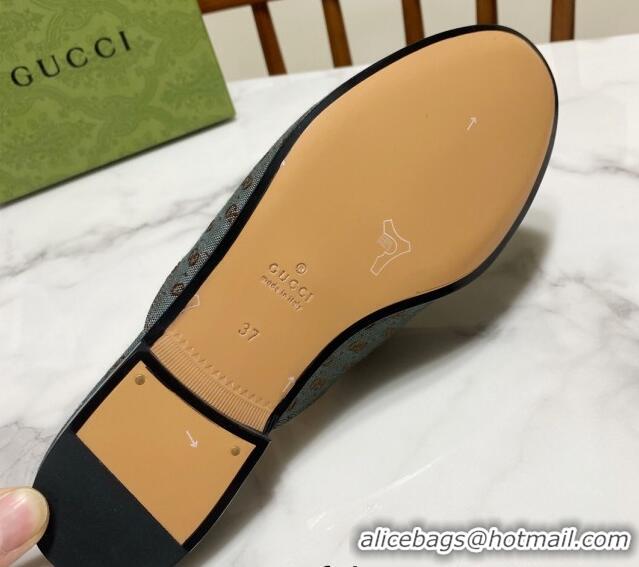 Luxury Cheap Gucci Princetown GG Embroidered Canvas Flat Slippers Dark Green 2025 557730