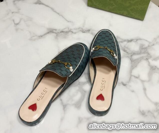 Luxury Cheap Gucci Princetown GG Embroidered Canvas Flat Slippers Dark Green 2025 557730