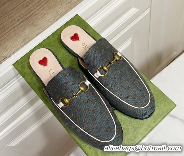 Luxury Cheap Gucci Princetown GG Embroidered Canvas Flat Slippers Dark Green 2025 557730