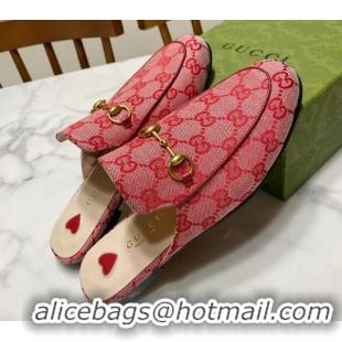 Sophisticated Gucci Princetown GG Embroidered Canvas Flat Slippers Pink/Red 2025 557730