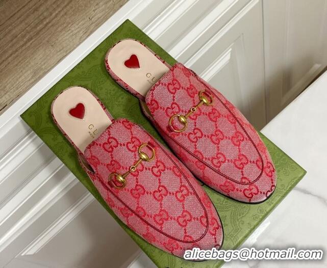 Sophisticated Gucci Princetown GG Embroidered Canvas Flat Slippers Pink/Red 2025 557730