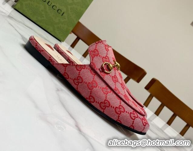 Sophisticated Gucci Princetown GG Embroidered Canvas Flat Slippers Pink/Red 2025 557730