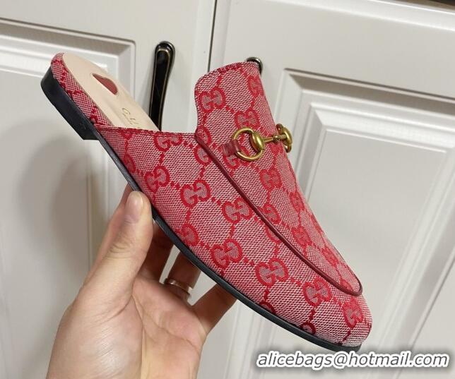Sophisticated Gucci Princetown GG Embroidered Canvas Flat Slippers Pink/Red 2025 557730