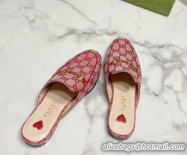 Sophisticated Gucci Princetown GG Embroidered Canvas Flat Slippers Pink/Red 2025 557730