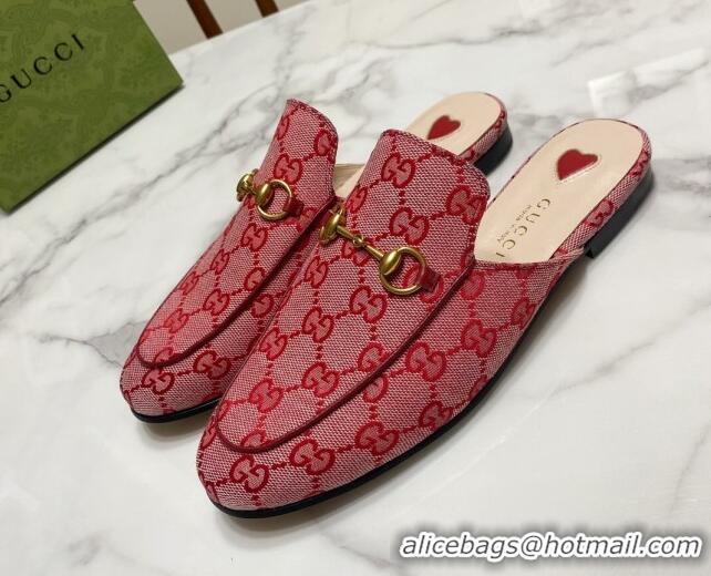 Sophisticated Gucci Princetown GG Embroidered Canvas Flat Slippers Pink/Red 2025 557730