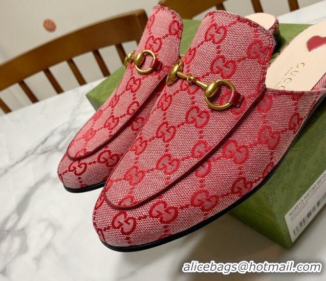 Sophisticated Gucci Princetown GG Embroidered Canvas Flat Slippers Pink/Red 2025 557730