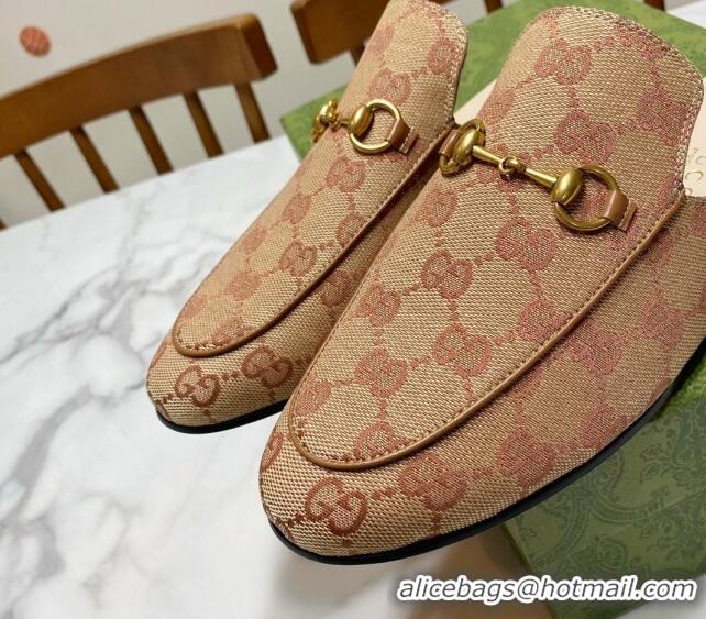 Best Price Gucci Princetown GG Embroidered Canvas Flat Slippers Camel 2025 557730