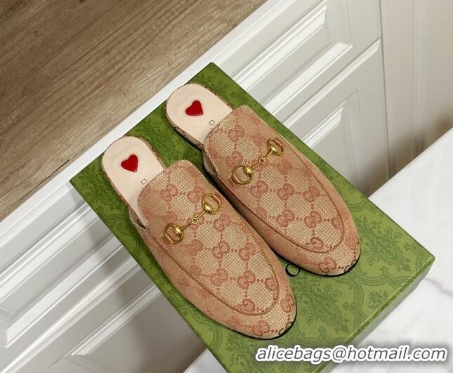 Best Price Gucci Princetown GG Embroidered Canvas Flat Slippers Camel 2025 557730