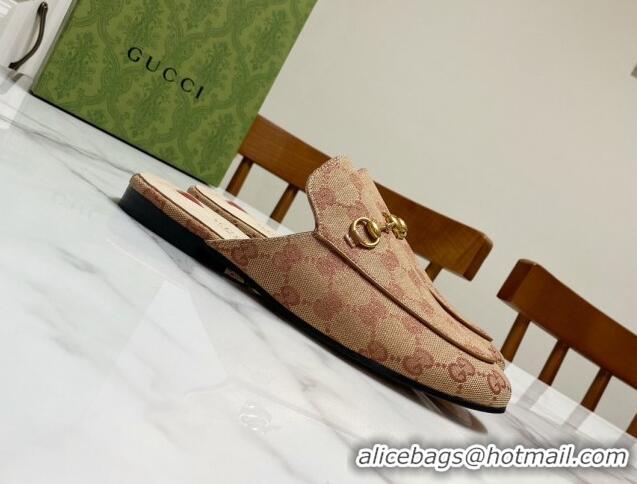 Best Price Gucci Princetown GG Embroidered Canvas Flat Slippers Camel 2025 557730